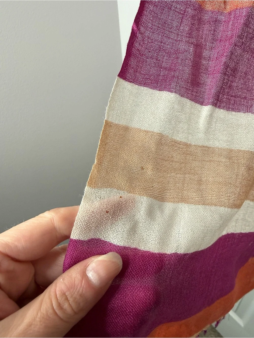 GEORGES RECH Scarf Cashmere Silk Orange Purple Pink Striped Quiet Luxury